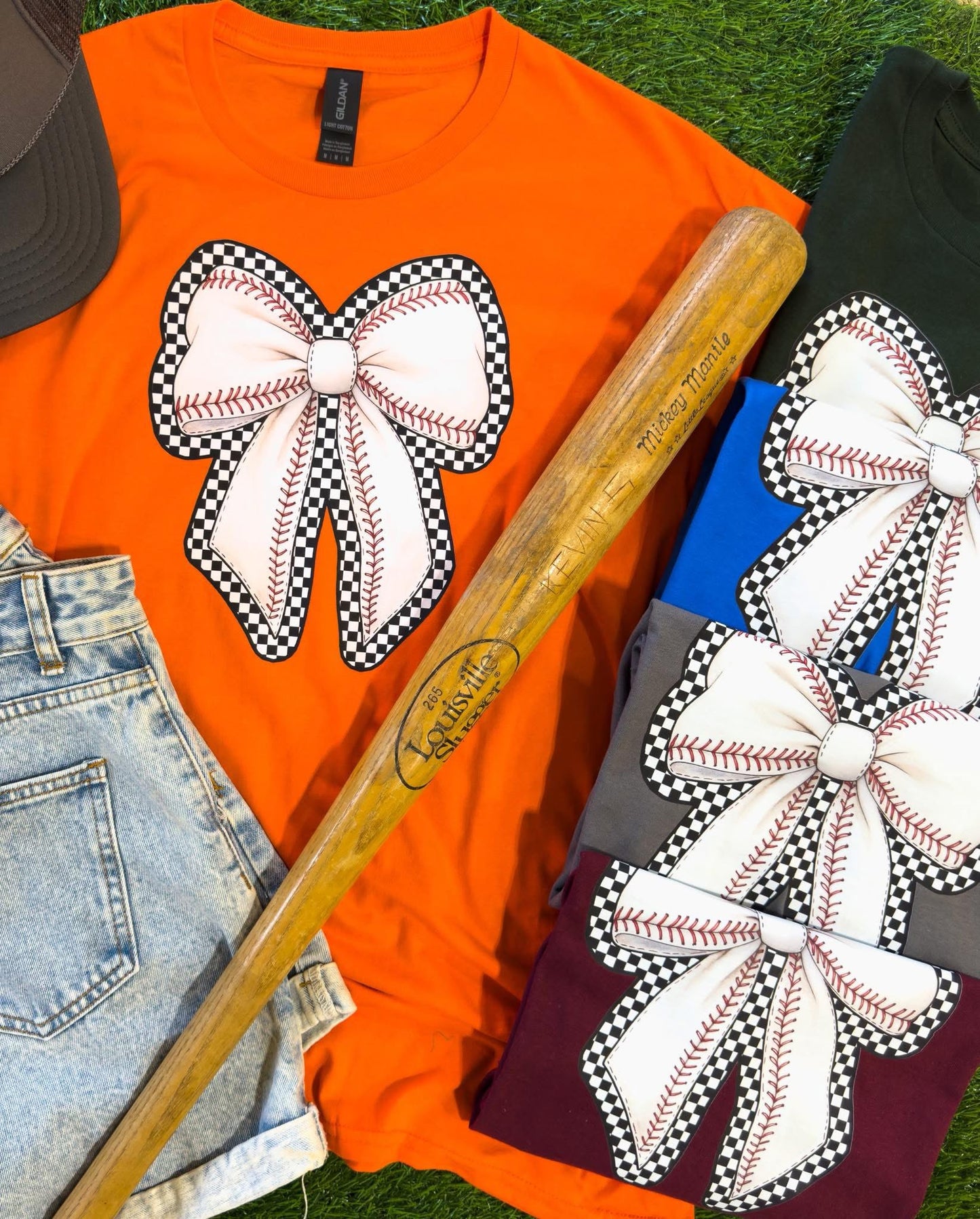 Checkered Baseball Bow - PREORDER