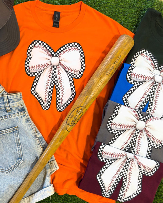 Checkered Baseball Bow - PREORDER