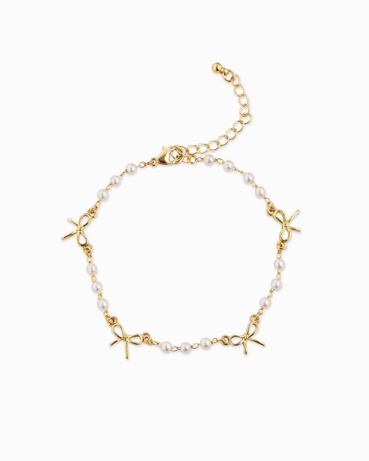 Skinny Bow Acrylic Pearl Link Station Chain Bracelet