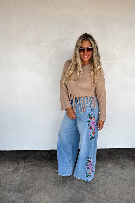 EVIE FLORAL EMBROIDERED JEANS - PREORDER