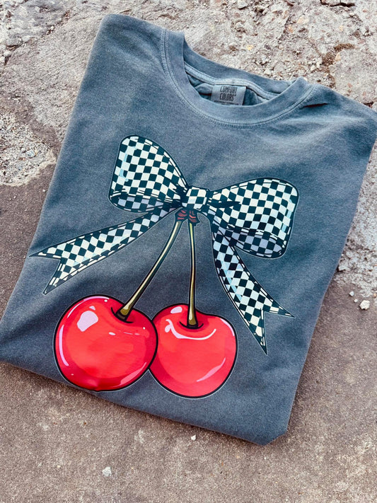 Cherry Checkered Bow - PREORDER
