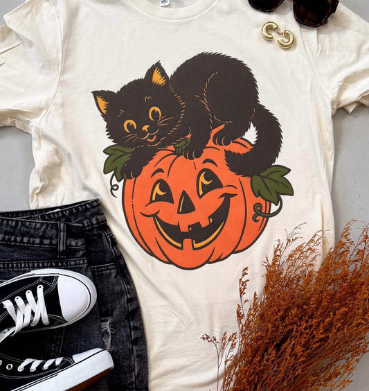Vintage Black Cat + Pumpkin
