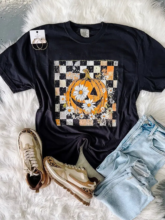 Checkered Daisy Pumpkin Tee - PREORDER