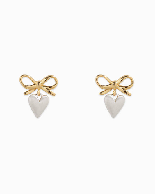 Bow & Puffy Heart Drop Earrings