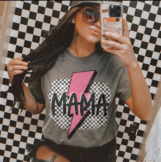 Mama Checkered Lightning Tee - PREORDER