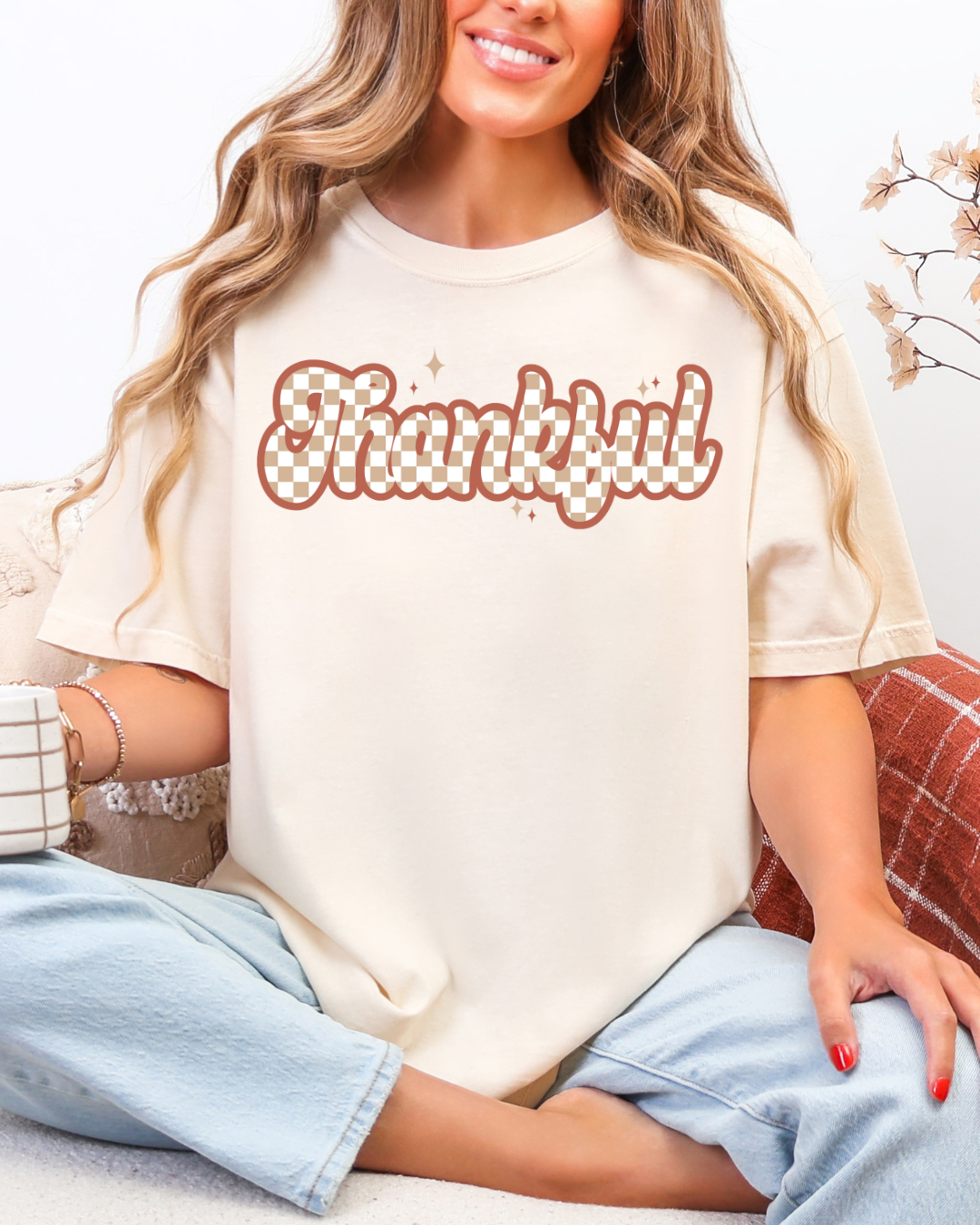 Neutral Checkered Thankful - PREORDER
