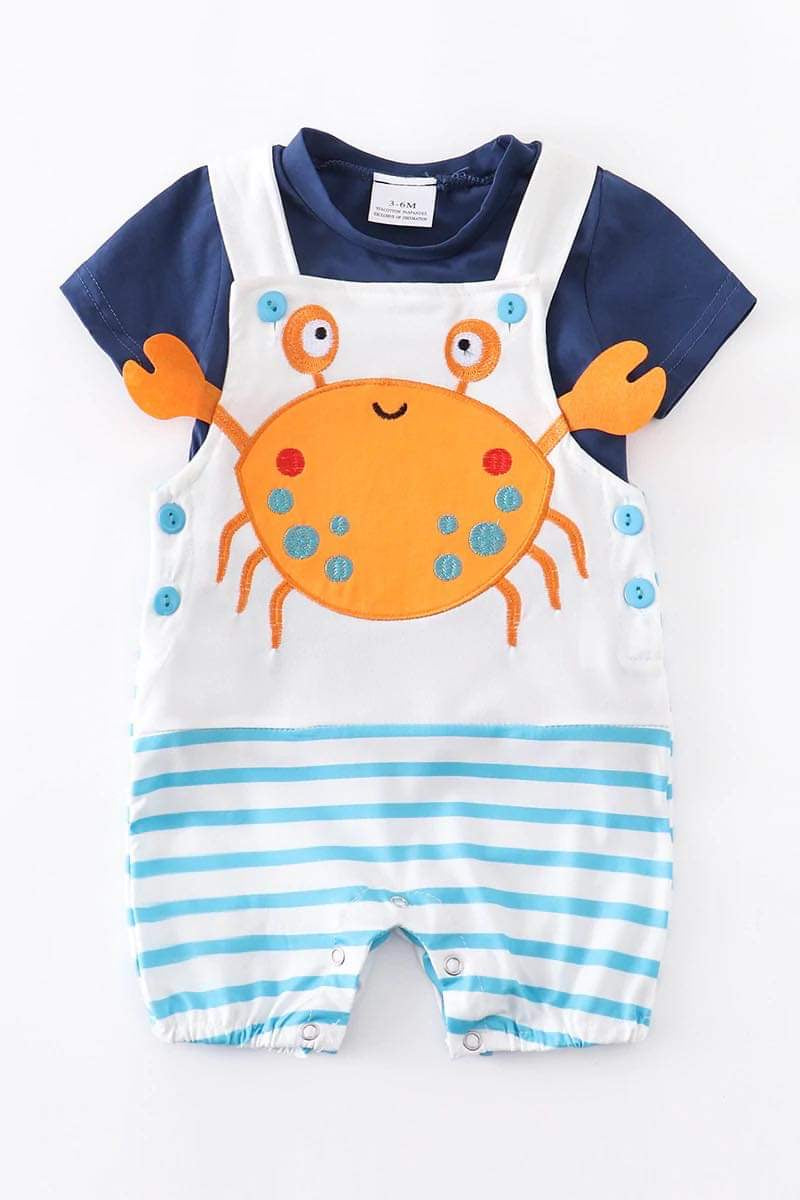 Blue Striped Crab Baby Romper